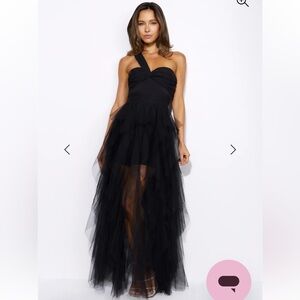 HELLOMOLLY Shear Elegant Black One-Shoulder Dress